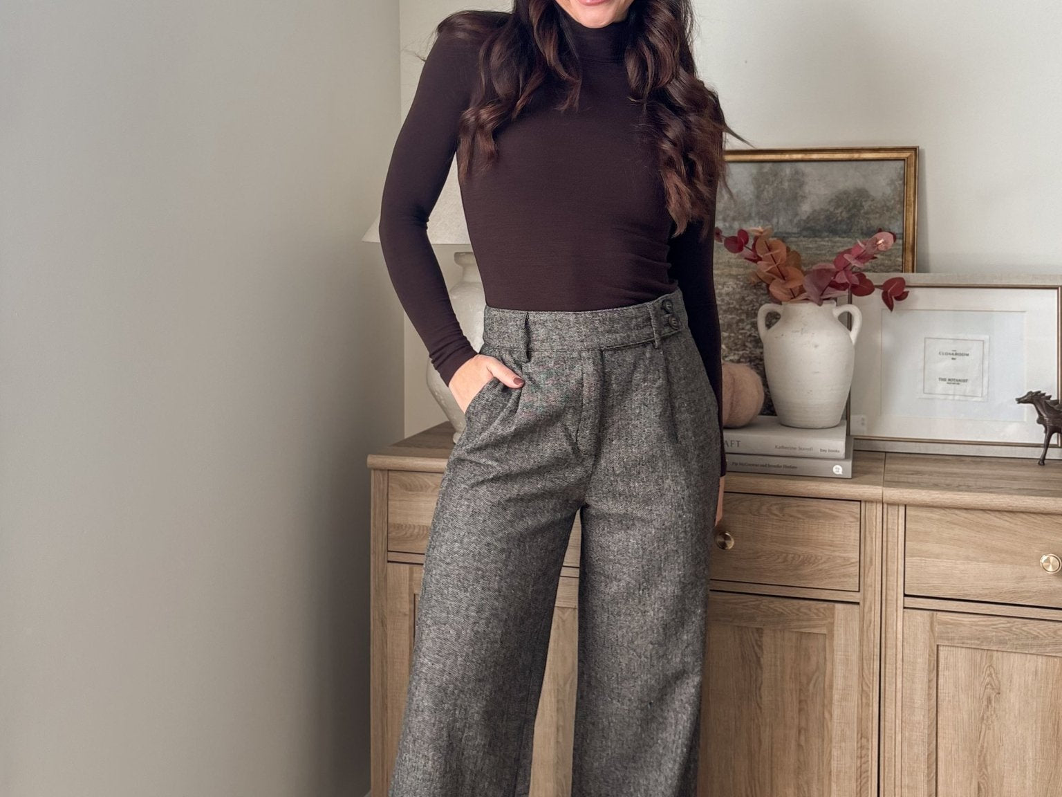The 'Tweed & Pine' High Waisted Pleated Wide Leg Wool Blend Trousers - Love and Lee Apparel