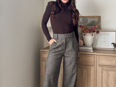 The 'Tweed & Pine' High Waisted Pleated Wide Leg Wool Blend Trousers - Love and Lee Apparel