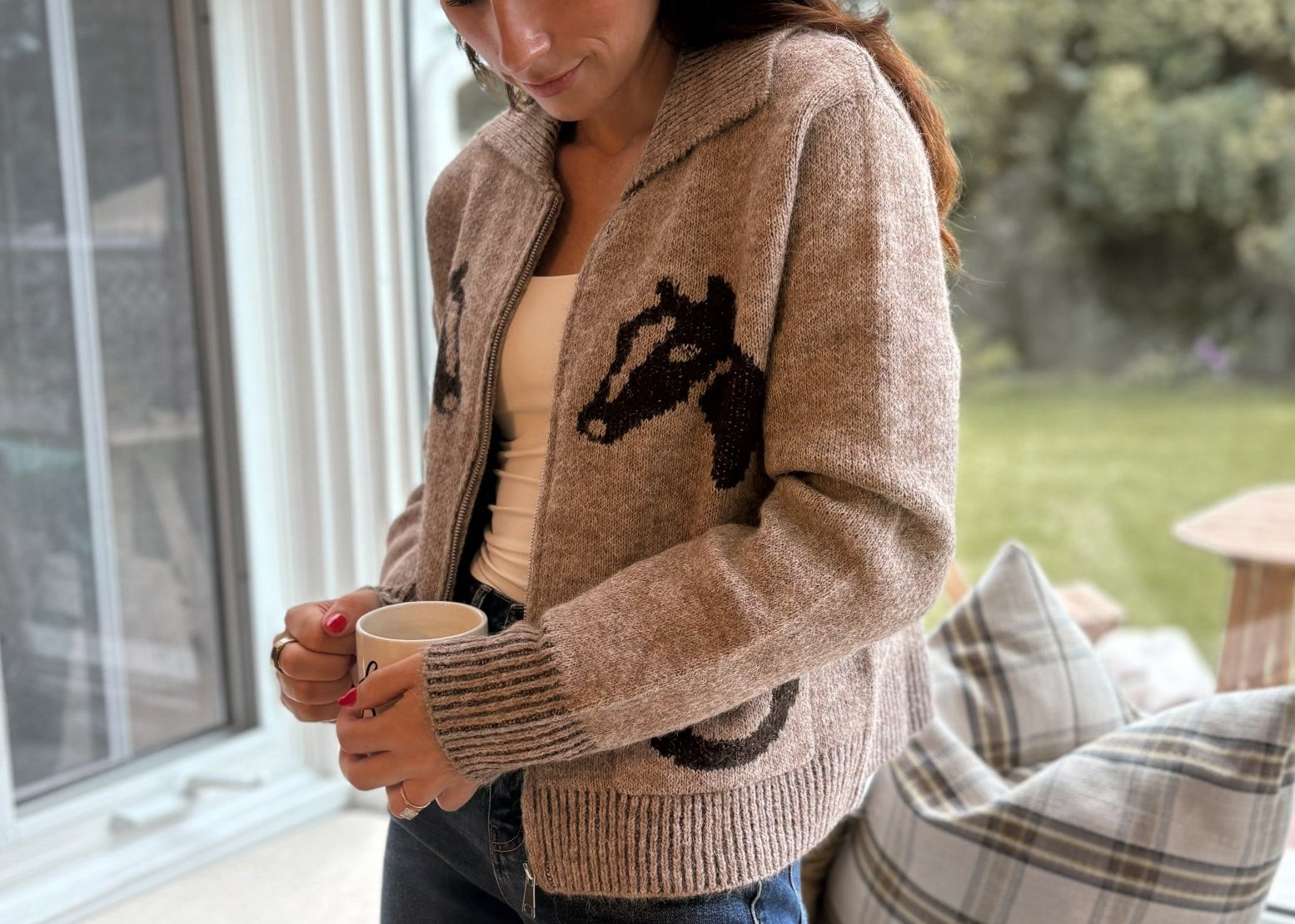 The Cotswold Jacquard Collared Zip-Up Knit Cardigan - Love and Lee Apparel