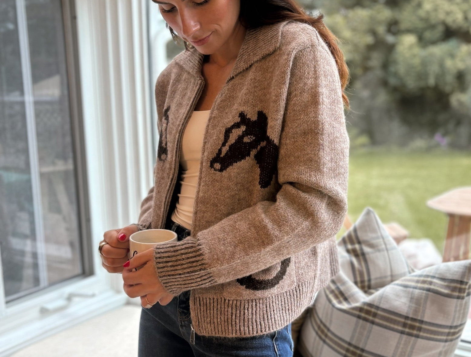 The Cotswold Jacquard Collared Zip-Up Knit Cardigan - Love and Lee Apparel