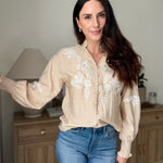 The Aspen Floral Embroidered Cotton Blend Blouse Boho Puff Sleeve - Love and Lee Apparel