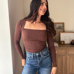 The Pour Another Square Neck Long Sleeve Ruched Side Knit Top - Love and Lee Apparel