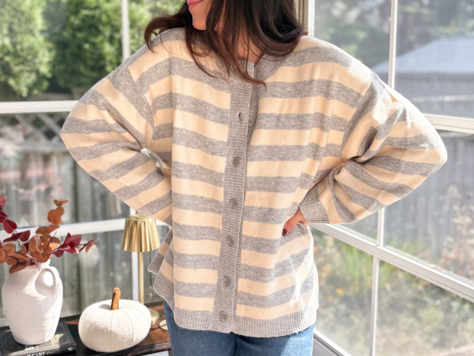 Morning Mist Striped Button Down Boxy Knit Cardigan - Love and Lee Apparel