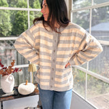 Morning Mist Striped Button Down Boxy Knit Cardigan - Love and Lee Apparel