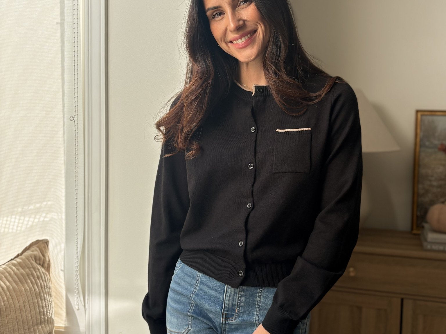 The 'October' Round Neck Contrast Piping Button Cardigan - Love and Lee Apparel