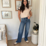 The Rae High Rise Dark Wash Clean Cut Raw Hem Wide Jeans - Love and Lee Apparel