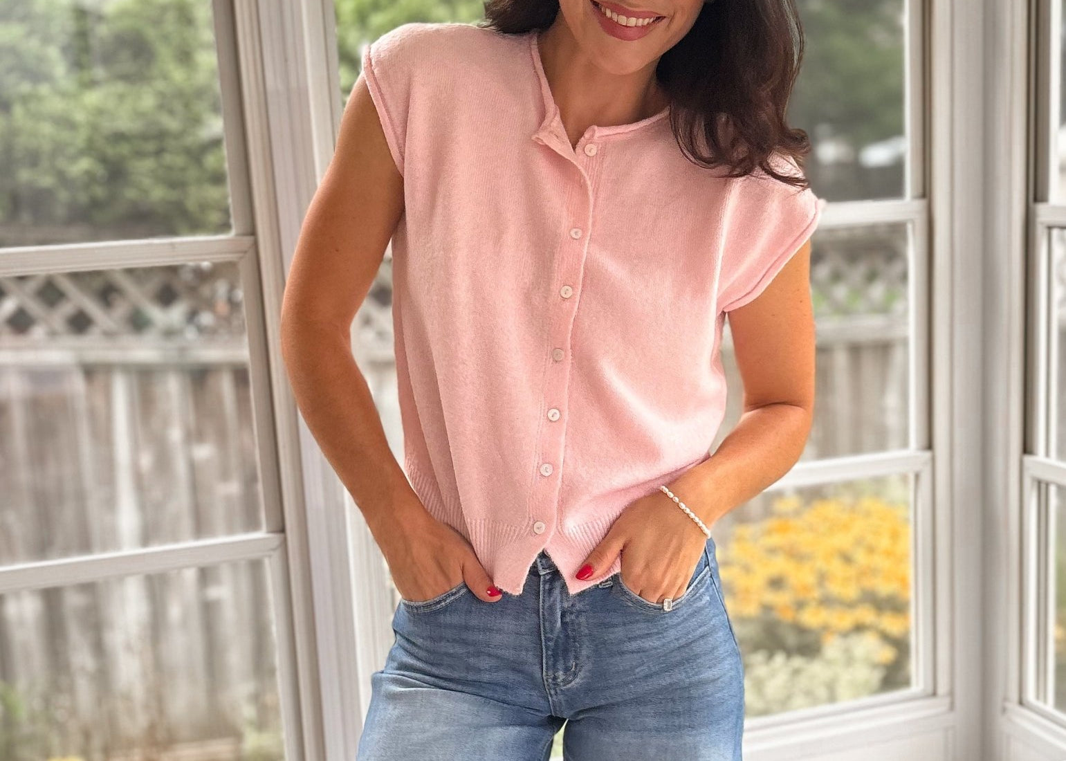 The Lucille Raw Edge Sleeveless Lightweight Cardigan in Pink - Love and Lee Apparel