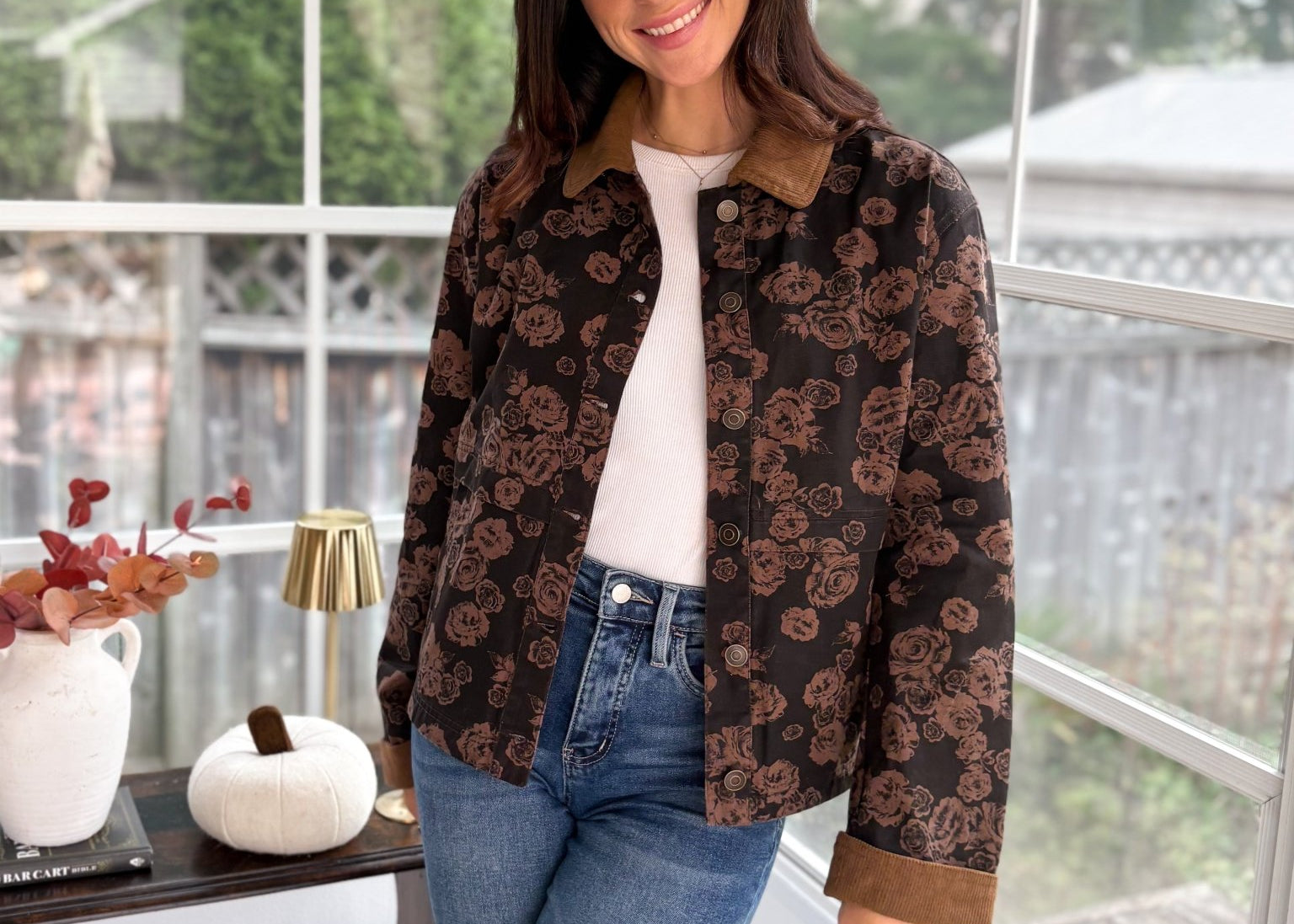 Whispering Pines Denim Jacquard Corduroy Collar Jacket - Love and Lee Apparel
