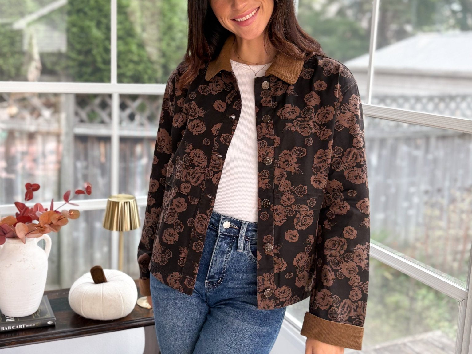 Whispering Pines Denim Jacquard Corduroy Collar Jacket - Love and Lee Apparel