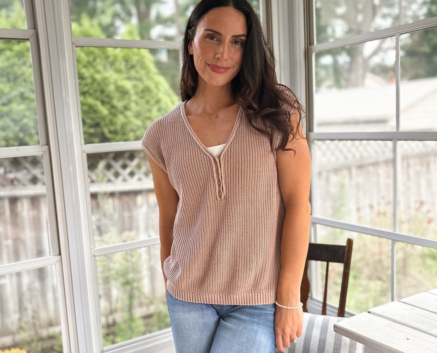 The Fallon Raw Edge Short Sleeve Henley Sweater Knit Top - Love and Lee Apparel