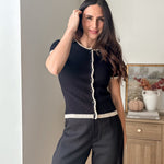 The 'Hostess with the Most' Contrast Lettuce Trim Short Sleeve Knit Cardigan - Love and Lee Apparel