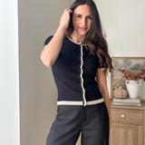 The 'Hostess with the Most' Contrast Lettuce Trim Short Sleeve Knit Cardigan - Love and Lee Apparel