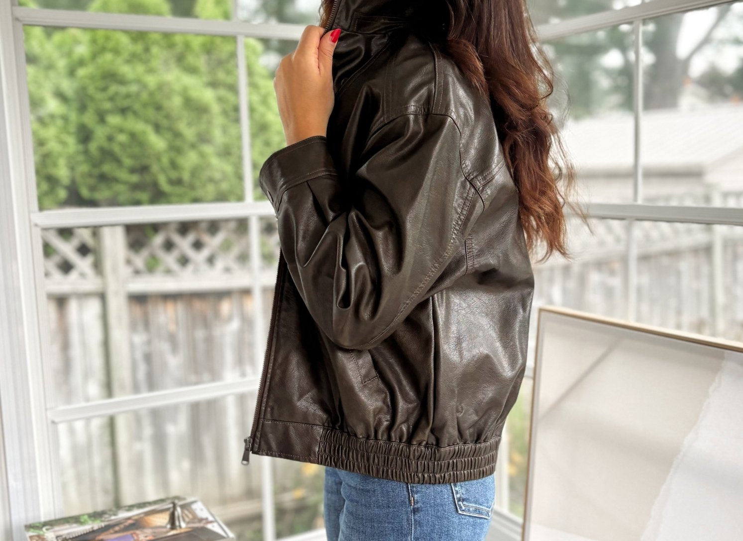 'The Varsity Club' Collared Zip-Up Faux Leather Bomber Jacket - Love and Lee Apparel
