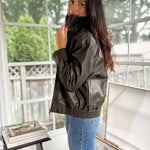 'The Varsity Club' Collared Zip-Up Faux Leather Bomber Jacket - Love and Lee Apparel