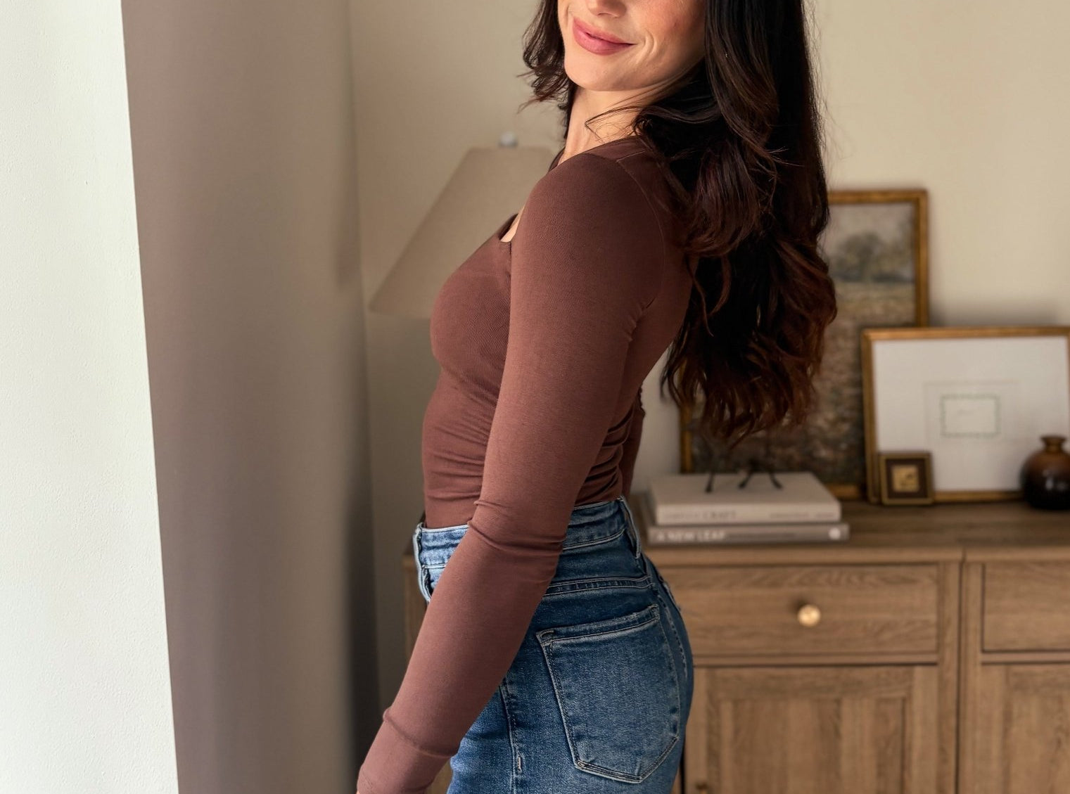 The Pour Another Square Neck Long Sleeve Ruched Side Knit Top - Love and Lee Apparel
