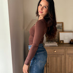 The Pour Another Square Neck Long Sleeve Ruched Side Knit Top - Love and Lee Apparel