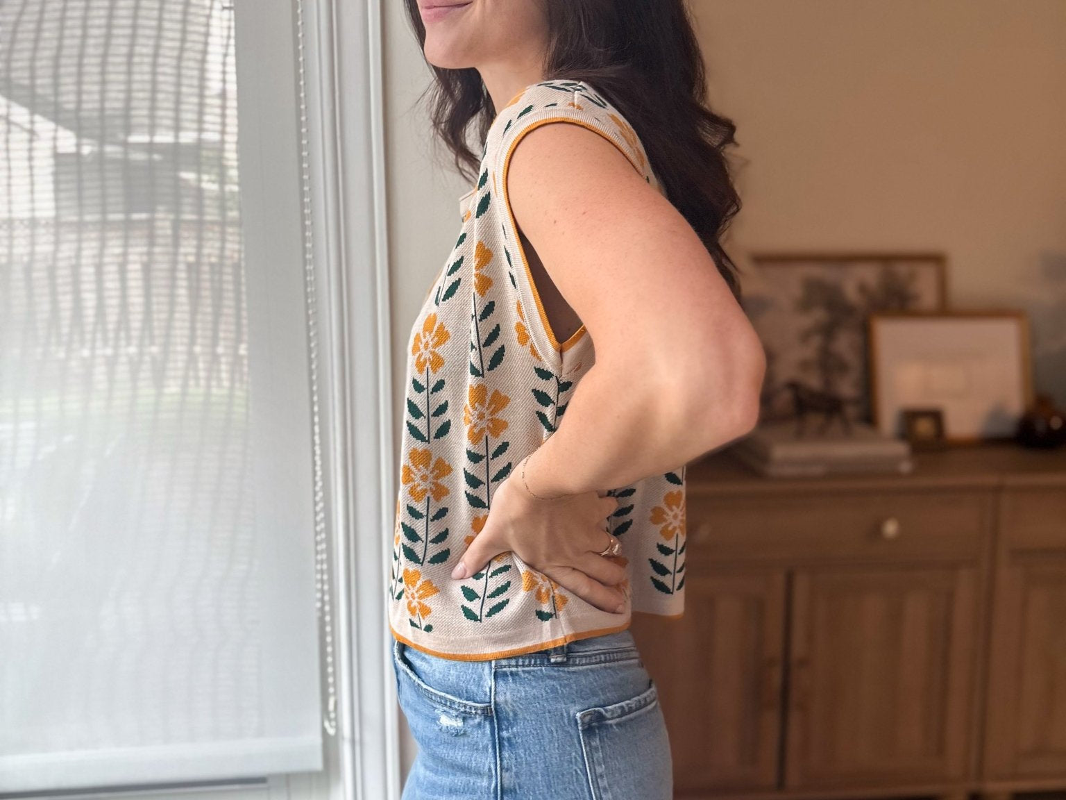 The Hattie Vintage Floral Knit Top Cap Sleeve Lightweight Sweater - Love and Lee Apparel