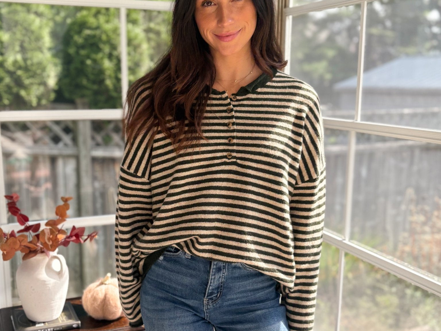 The Cedar Henley Style Drop Shoulder Sweater - Love and Lee Apparel