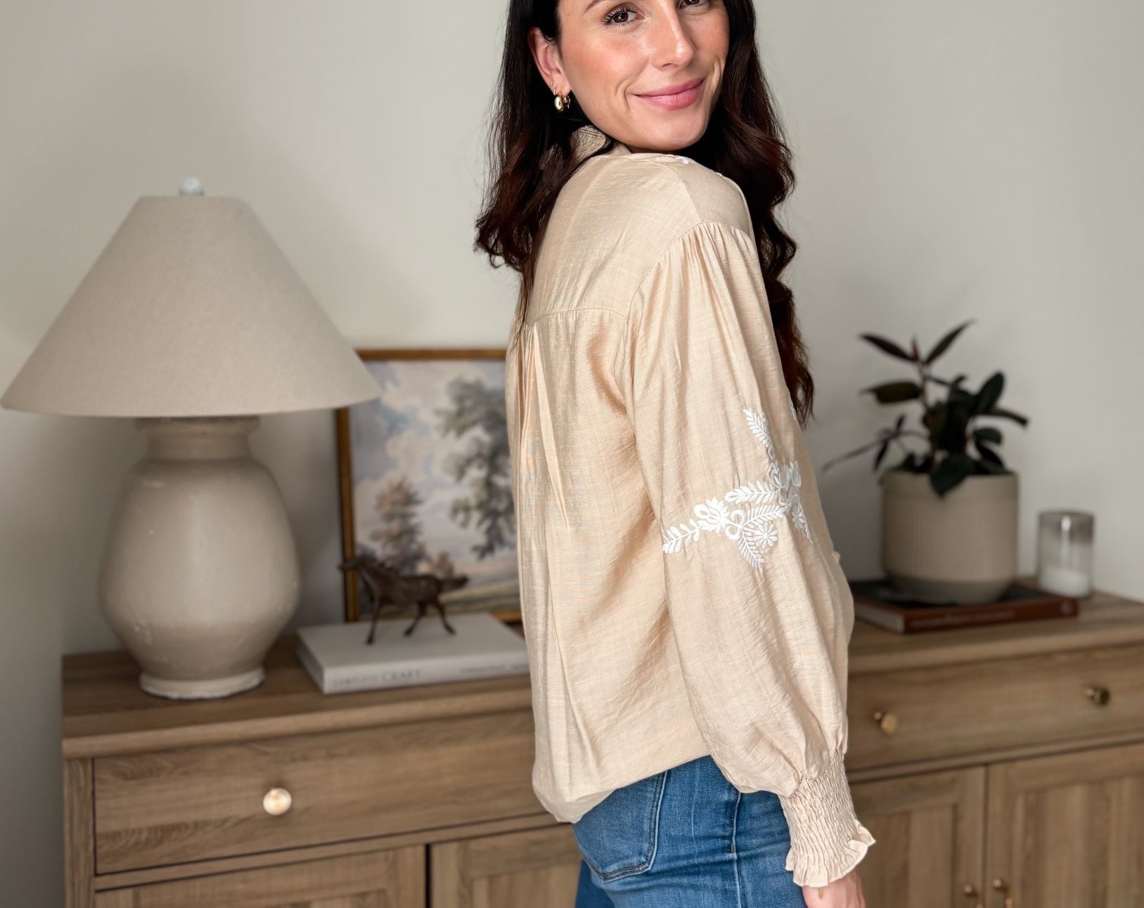 The Aspen Floral Embroidered Cotton Blend Blouse Boho Puff Sleeve - Love and Lee Apparel