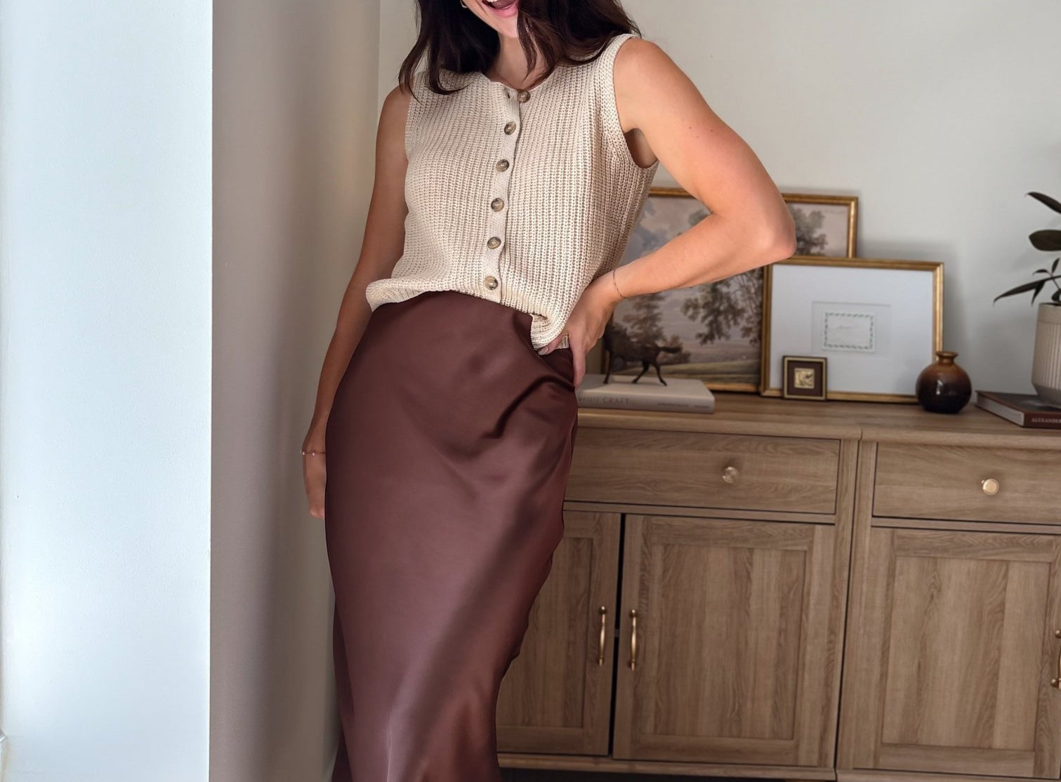 The Magnolia Satin Midi Skirt in Chocolate Brown - Love and Lee Apparel