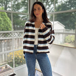 'Yale Bookclub' Multi-Color Stripe Rolled Neck Knit Cardigan - Love and Lee Apparel