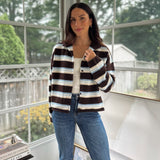 'Yale Bookclub' Multi-Color Stripe Rolled Neck Knit Cardigan - Love and Lee Apparel