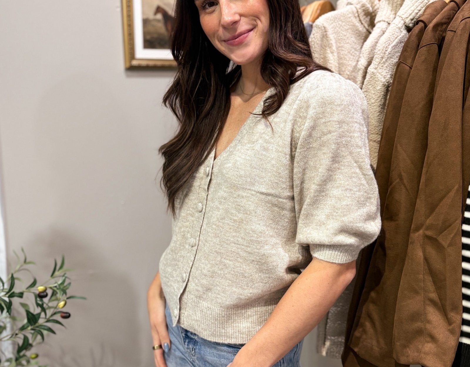 Liva V - neck Short Sleeve Cardigan - Love and Lee Apparel