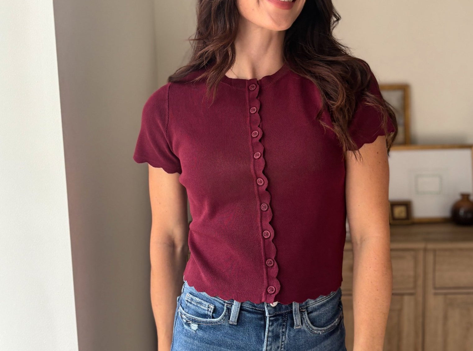 The Bordeaux Short Sleeve Button Down Knit Cardigan - Love and Lee Apparel