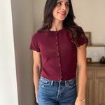 The Bordeaux Short Sleeve Button Down Knit Cardigan - Love and Lee Apparel