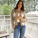 'Freshman Fall' Argyle Mock Neck Button Down Knit Cardigan - Love and Lee Apparel