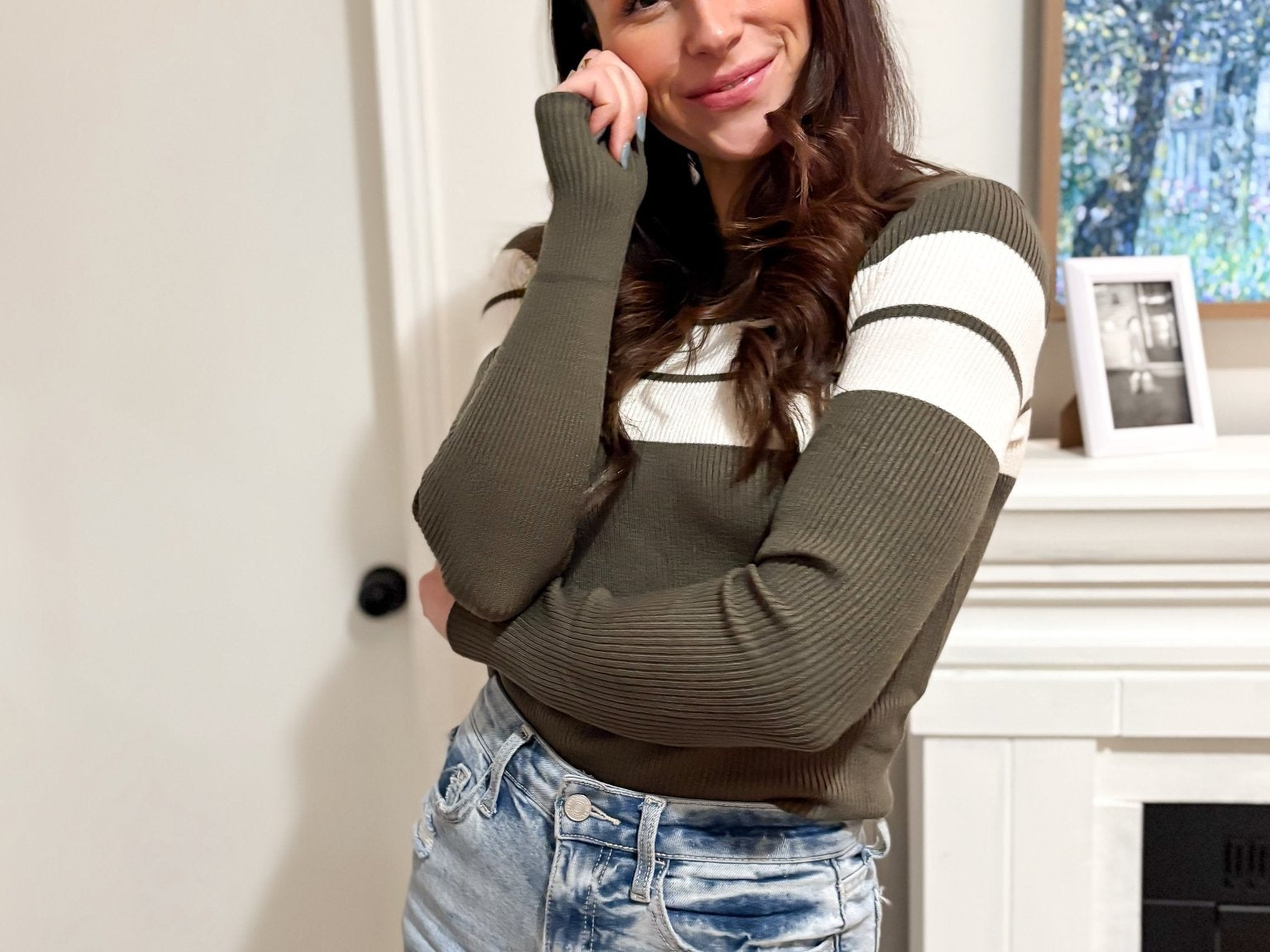 The Rina Long Sleeve Mock Neck Stripe Rib Sweater - Love and Lee Apparel