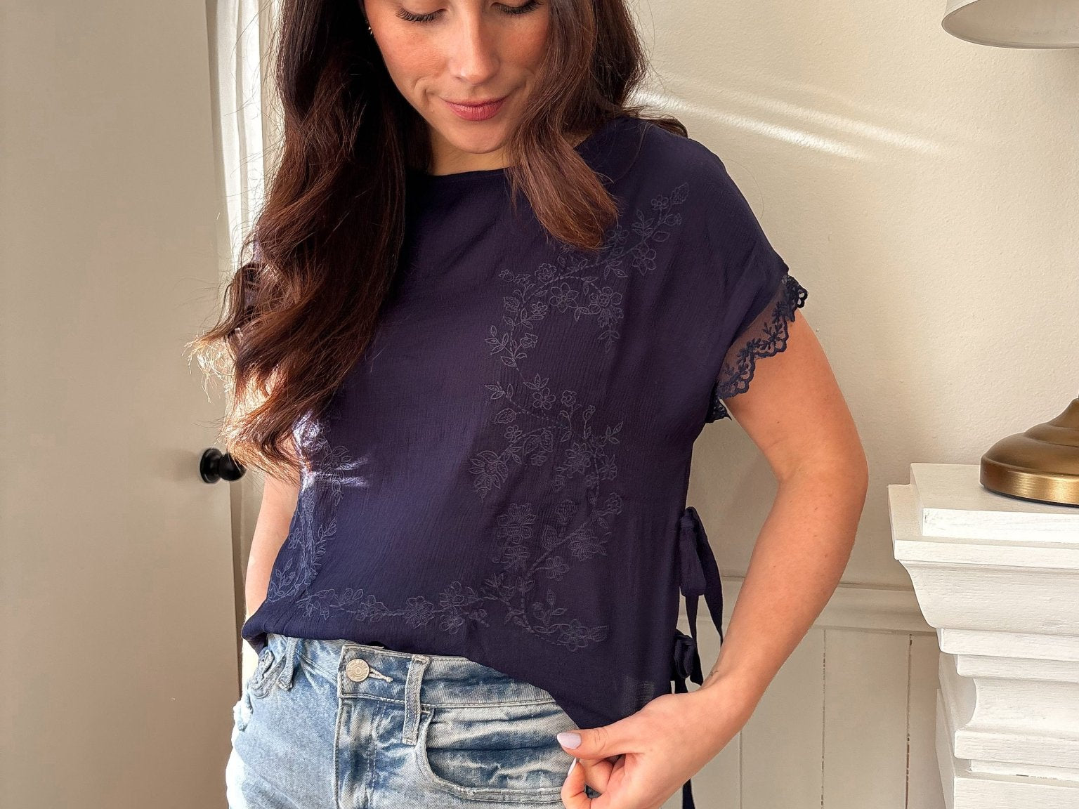 The Tyra Lace Detail Blouse in Navy - Love and Lee Apparel