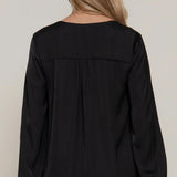 The Leslie Long Sleeve V - Neck Satin Blouse with Pleats - Love and Lee Apparel