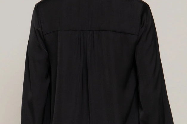 The Leslie Long Sleeve V - Neck Satin Blouse with Pleats - Love and Lee Apparel