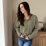 The Evermore Stripe Raw Edge Drop Shoulder Knit Cardigan - Love and Lee Apparel