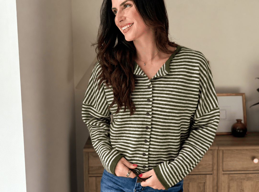 The Evermore Stripe Raw Edge Drop Shoulder Knit Cardigan - Love and Lee Apparel