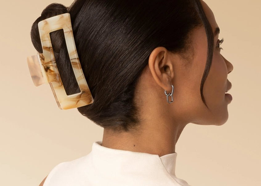 Recycled Plastic Jumbo Open Shape Claw Clip - Chocolate Marble - Love and Lee Apparel