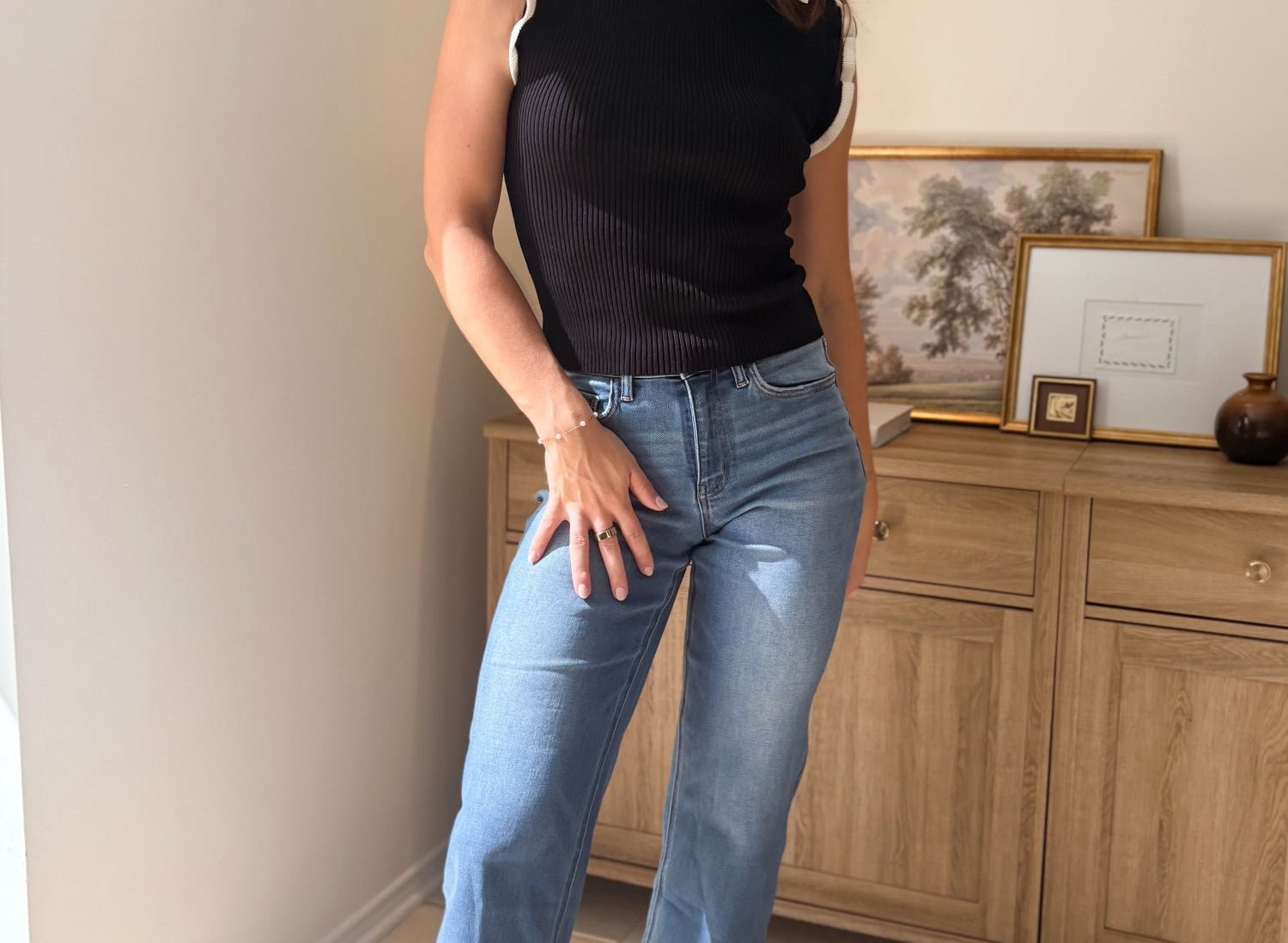 The Dayna High Rise Medium Wash Ankle Slim Wide Jeans - Love and Lee Apparel