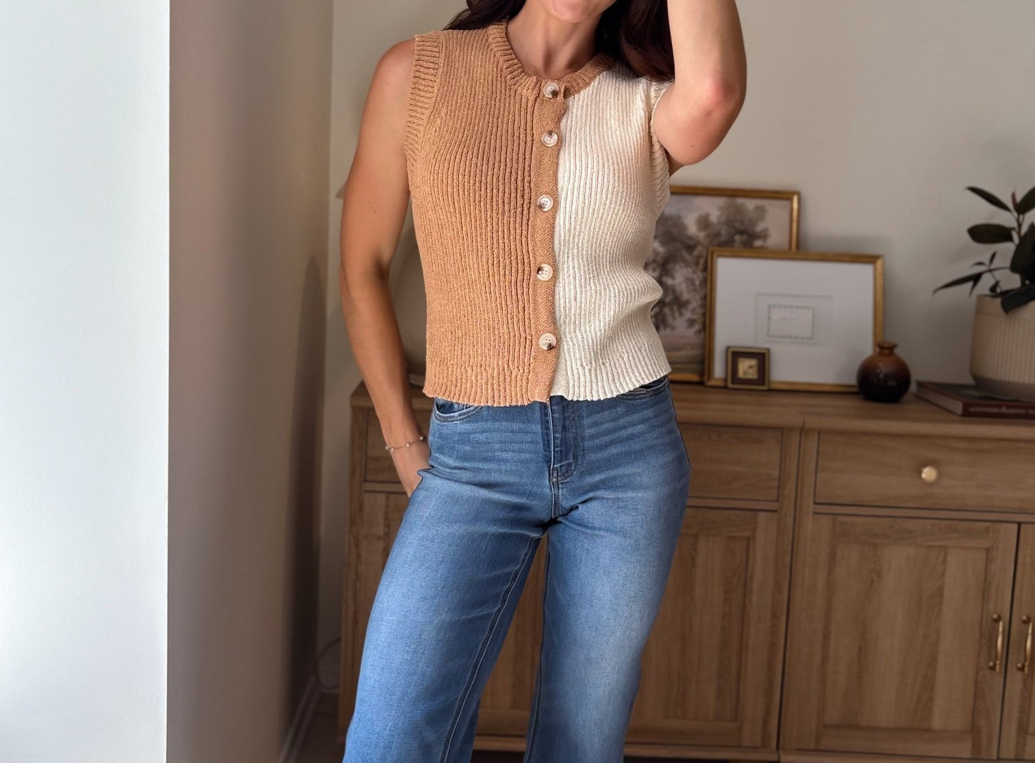 The Kyleigh Colourblock Button Front Knit Top - Love and Lee Apparel