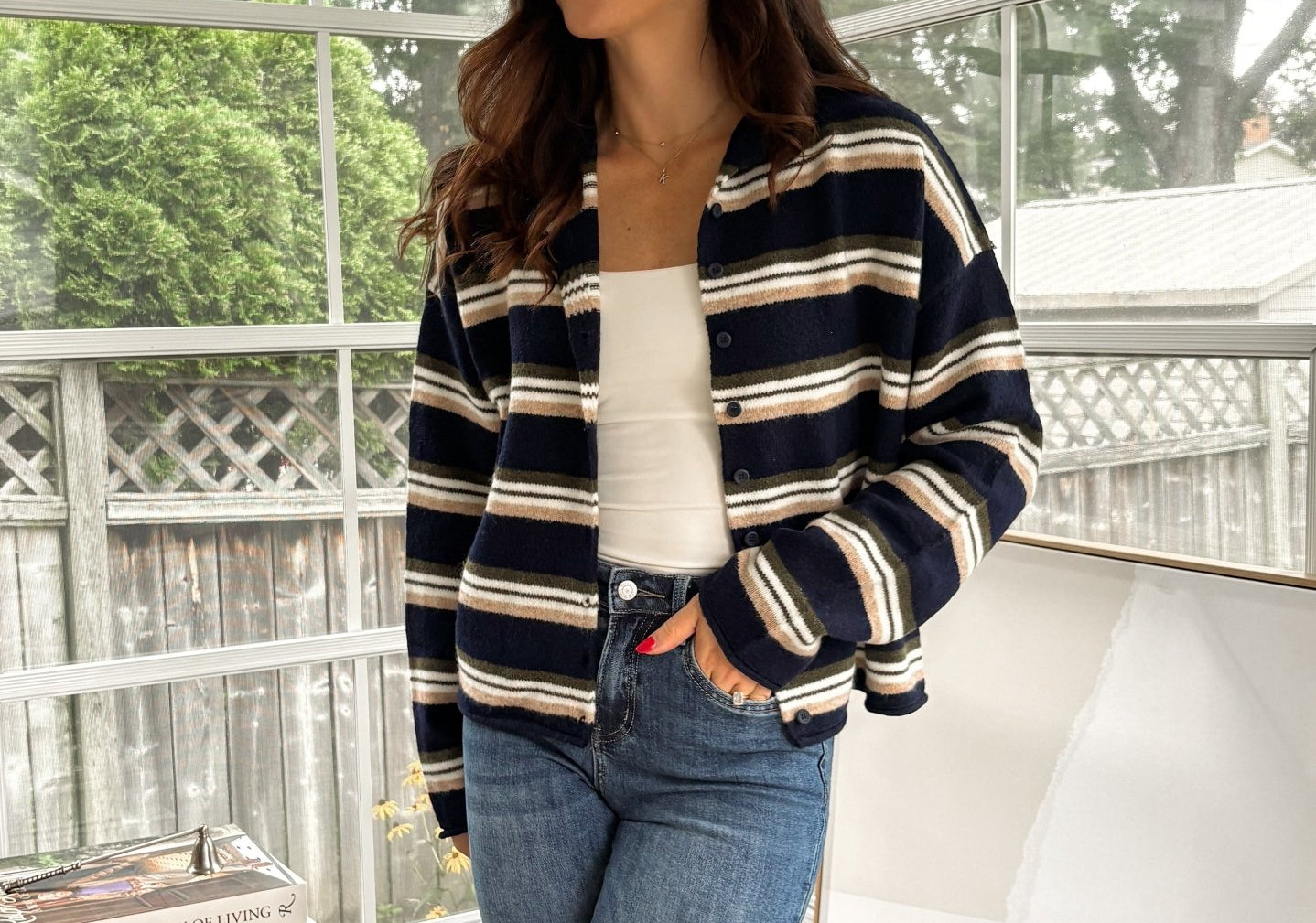 'Meet Me on Campus' Multi-Color Stripe Rolled Neck Knit Cardigan - Love and Lee Apparel