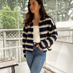 'Meet Me on Campus' Multi-Color Stripe Rolled Neck Knit Cardigan - Love and Lee Apparel