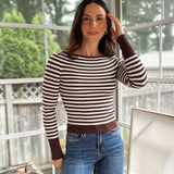 'Study Hall' Boat Neck Stripe Ribbed Long Sleeve Sweater Top - Love and Lee Apparel