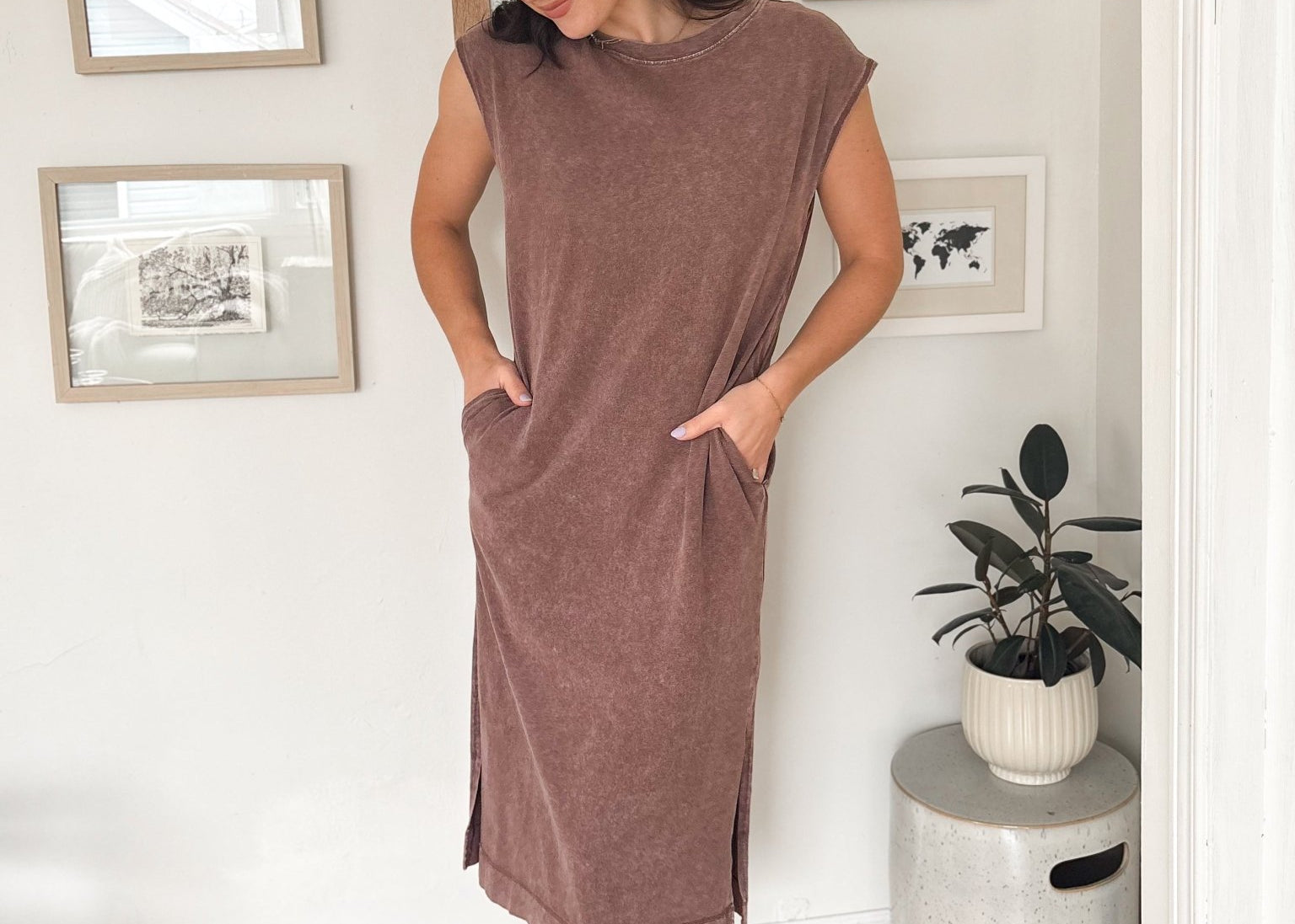 The Allie Mineral Wash Cap Sleeve Midi Dress - Love and Lee Apparel