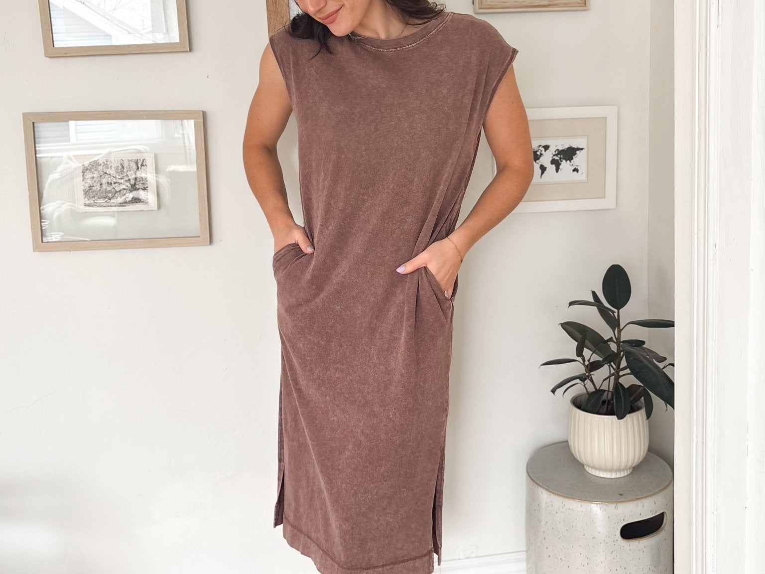 The Allie Mineral Wash Cap Sleeve Midi Dress - Love and Lee Apparel