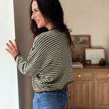 The Evermore Stripe Raw Edge Drop Shoulder Knit Cardigan - Love and Lee Apparel