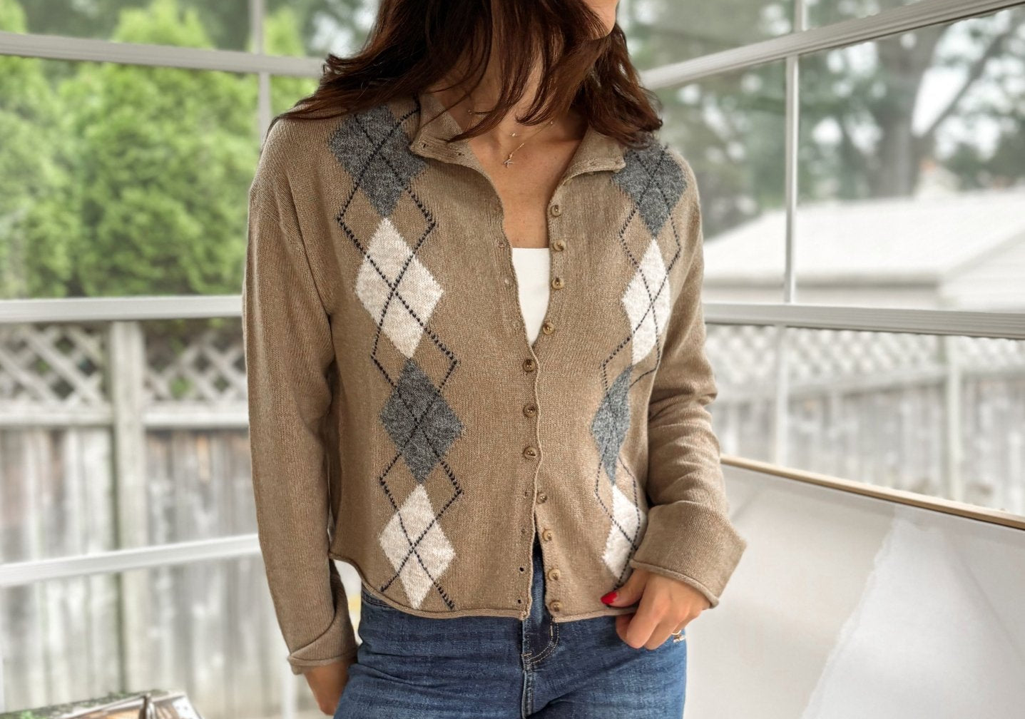 'Freshman Fall' Argyle Mock Neck Button Down Knit Cardigan - Love and Lee Apparel