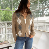 'Freshman Fall' Argyle Mock Neck Button Down Knit Cardigan - Love and Lee Apparel