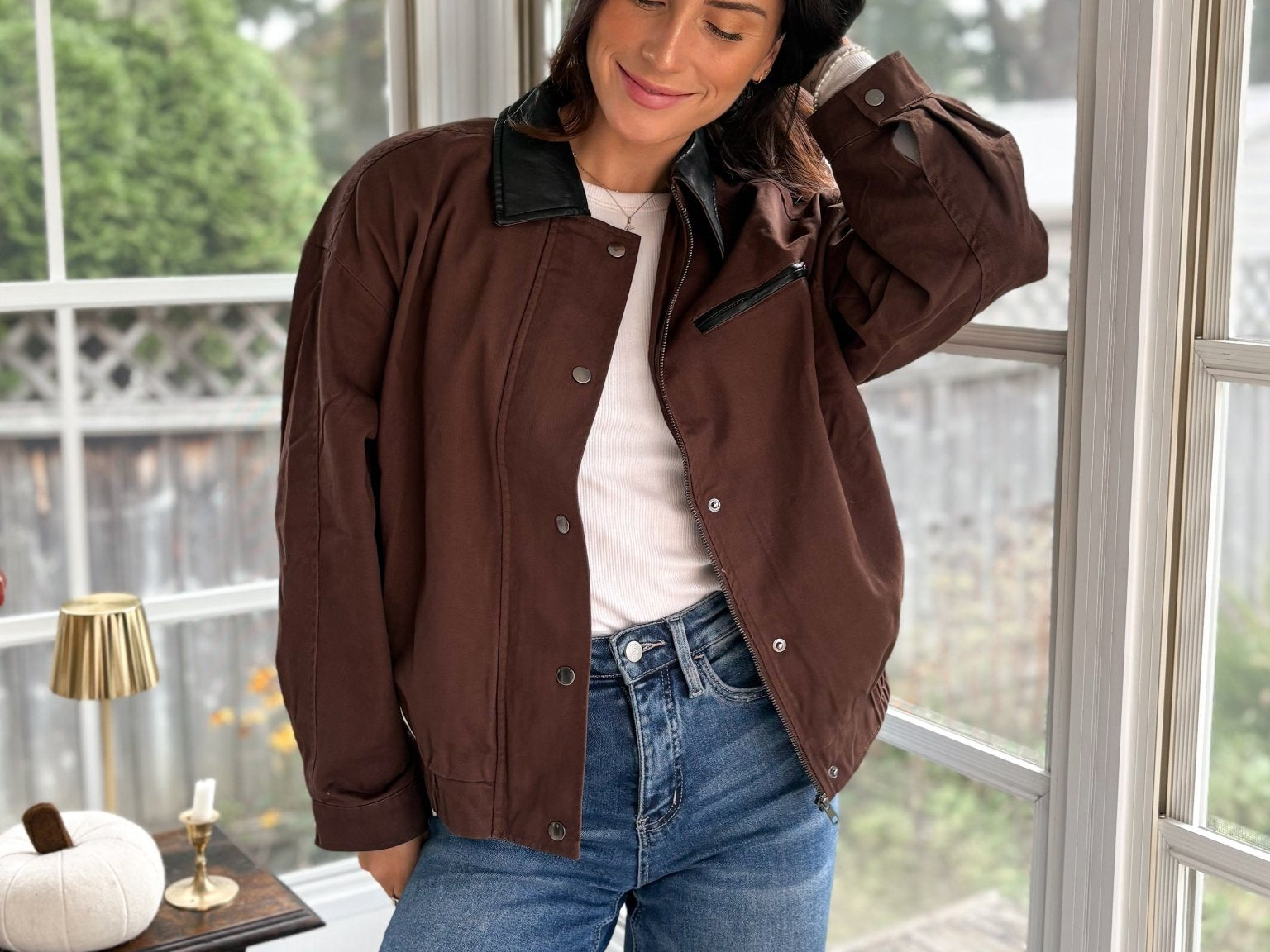 November Air Contrast Vegan Leather Collar Jacket - Love and Lee Apparel