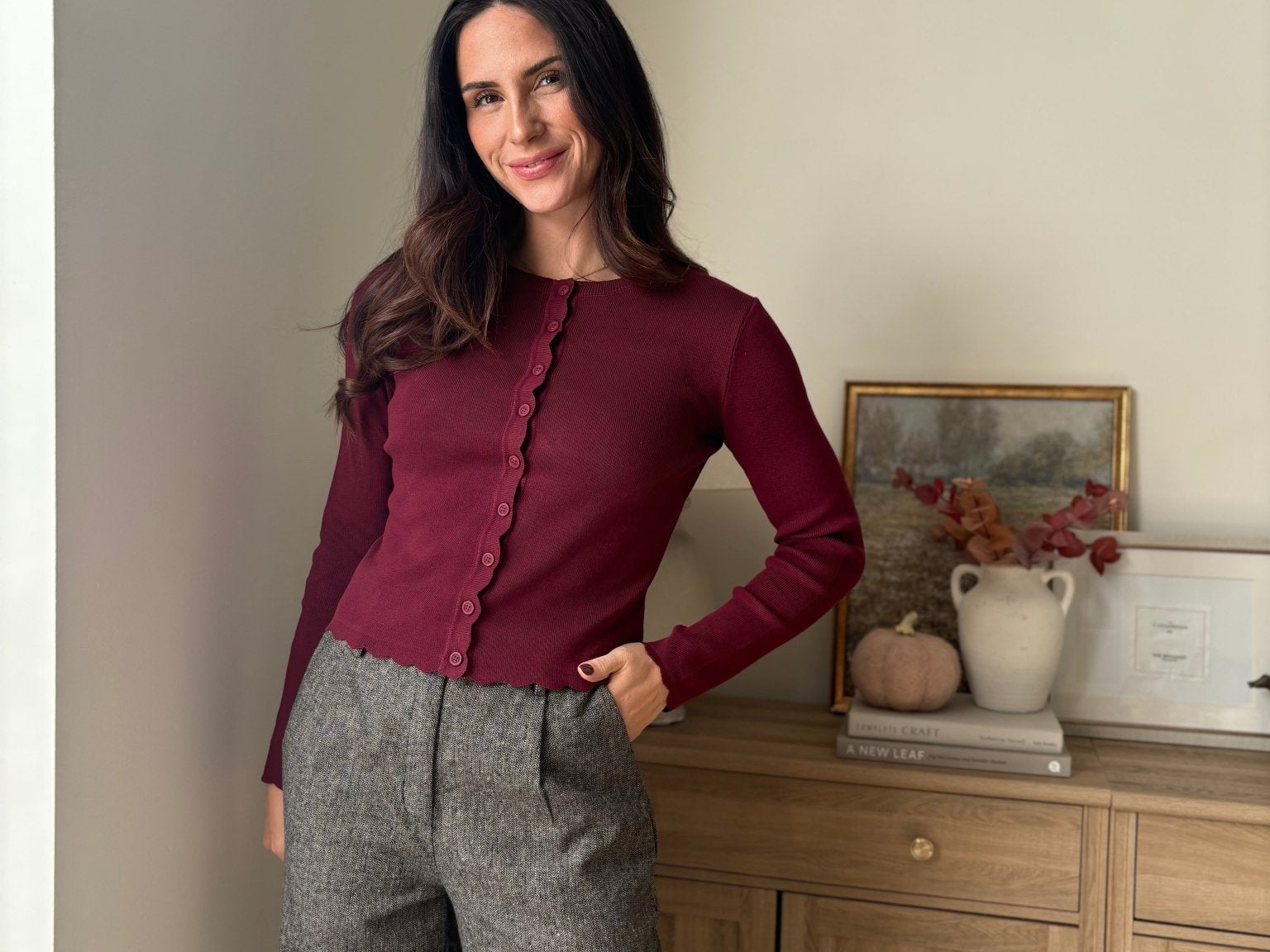 'Pass the Bordeaux' Scalloped Button Down Cardigan - Love and Lee Apparel