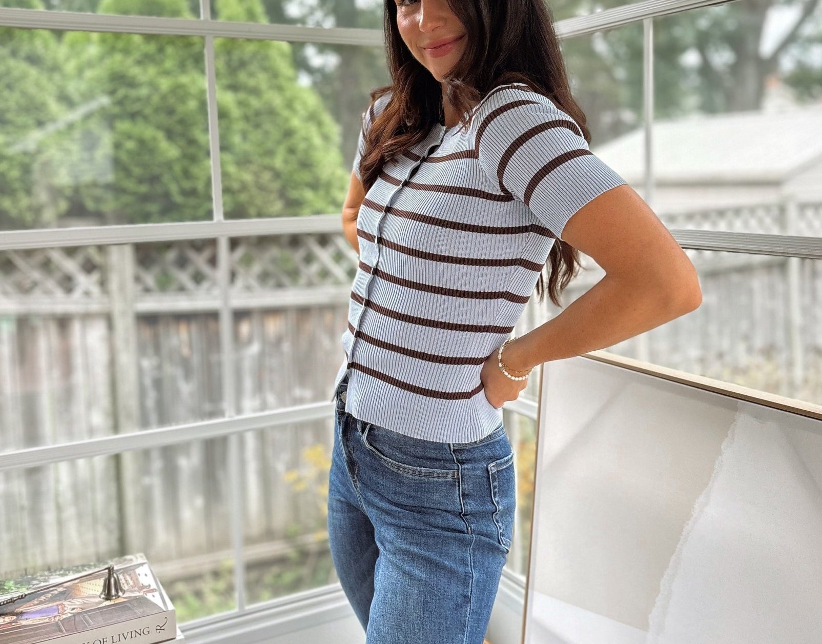 'Collegiate Cutie' Stripe Button Front Split Hem Short Sleeve Top - Love and Lee Apparel